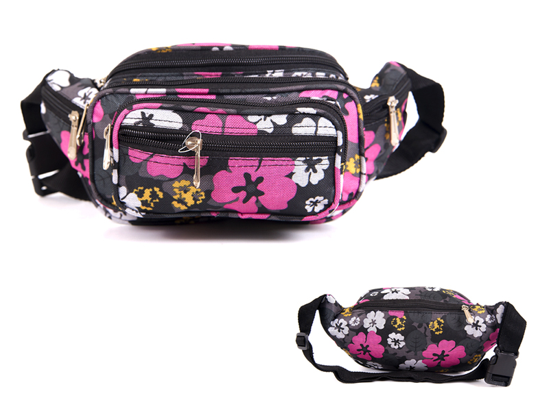 (image for) 8056 Black/Pink Floral Bright Colored Multizip Bumbag